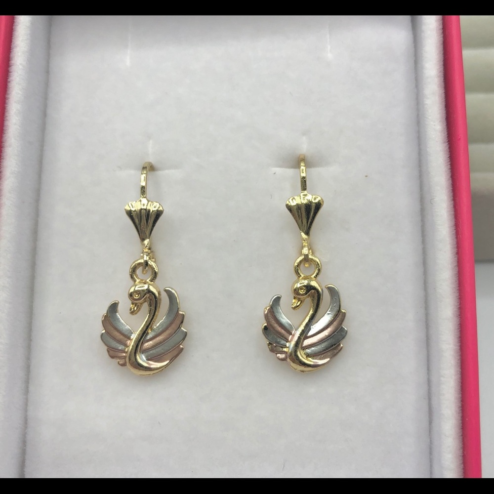 Small swan earrings three color gold plated